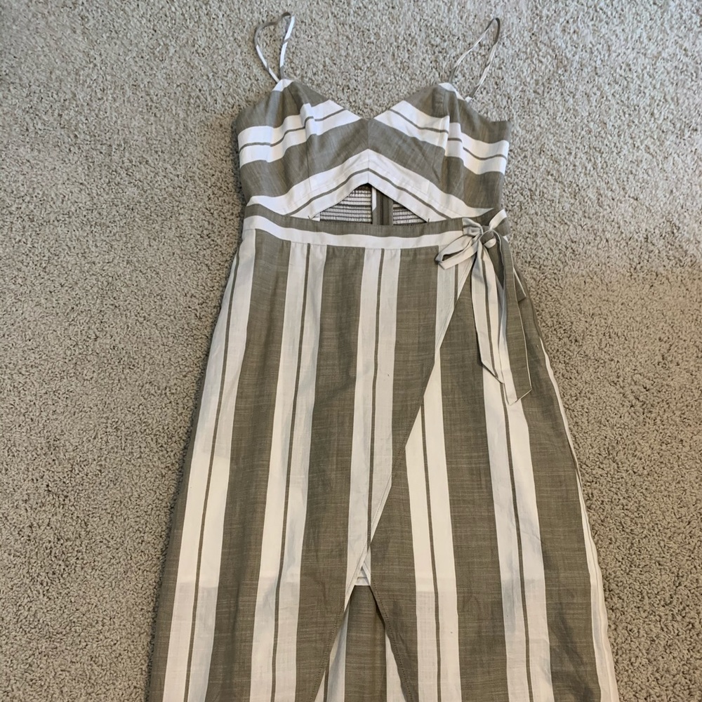 Express Khaki/White Striped Midi Tank Dress